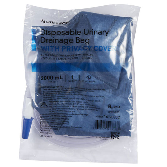 Urinary Drainage Bag with Privacy Cover, Anti-Reflux Valve, 2000 mL Capacity, Sterile