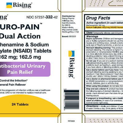 Uro-Pain Antibacterial Urinary Pain Relief Medicine, Methenamine and Sodium Salicylate Tablets, 24 Count