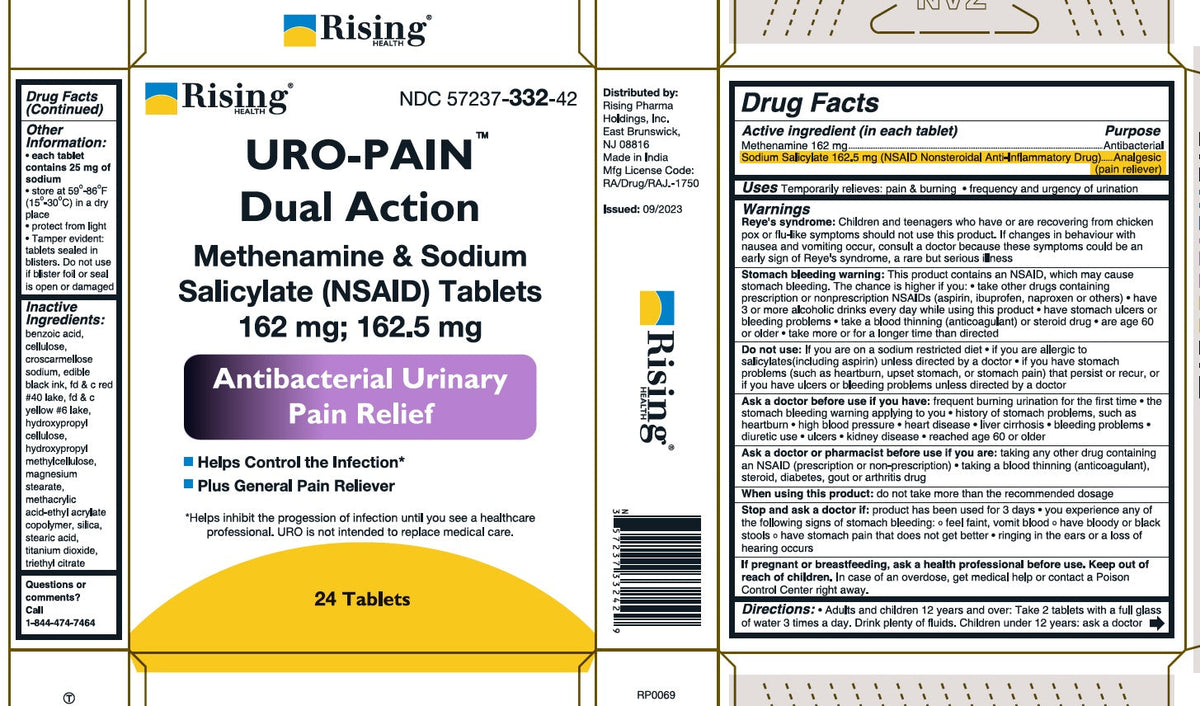 Uro-Pain Antibacterial Urinary Pain Relief Medicine, Methenamine and Sodium Salicylate Tablets, 24 Count