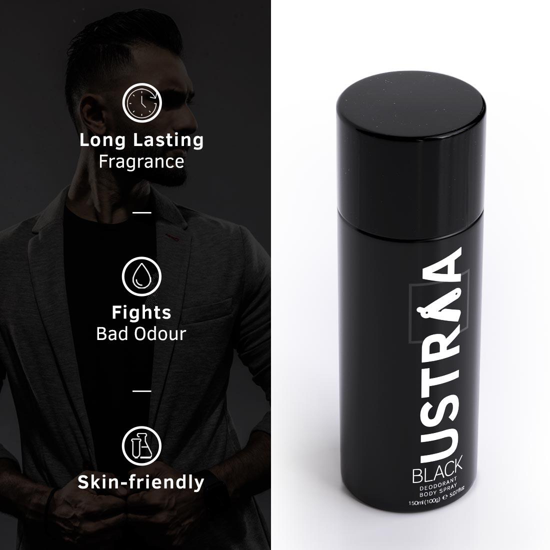 Ustraa Black Deodorant Body Spray - 150 ml