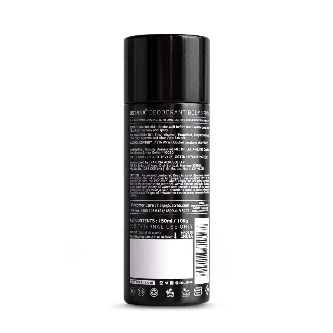 Ustraa Black Deodorant Body Spray - 150 ml