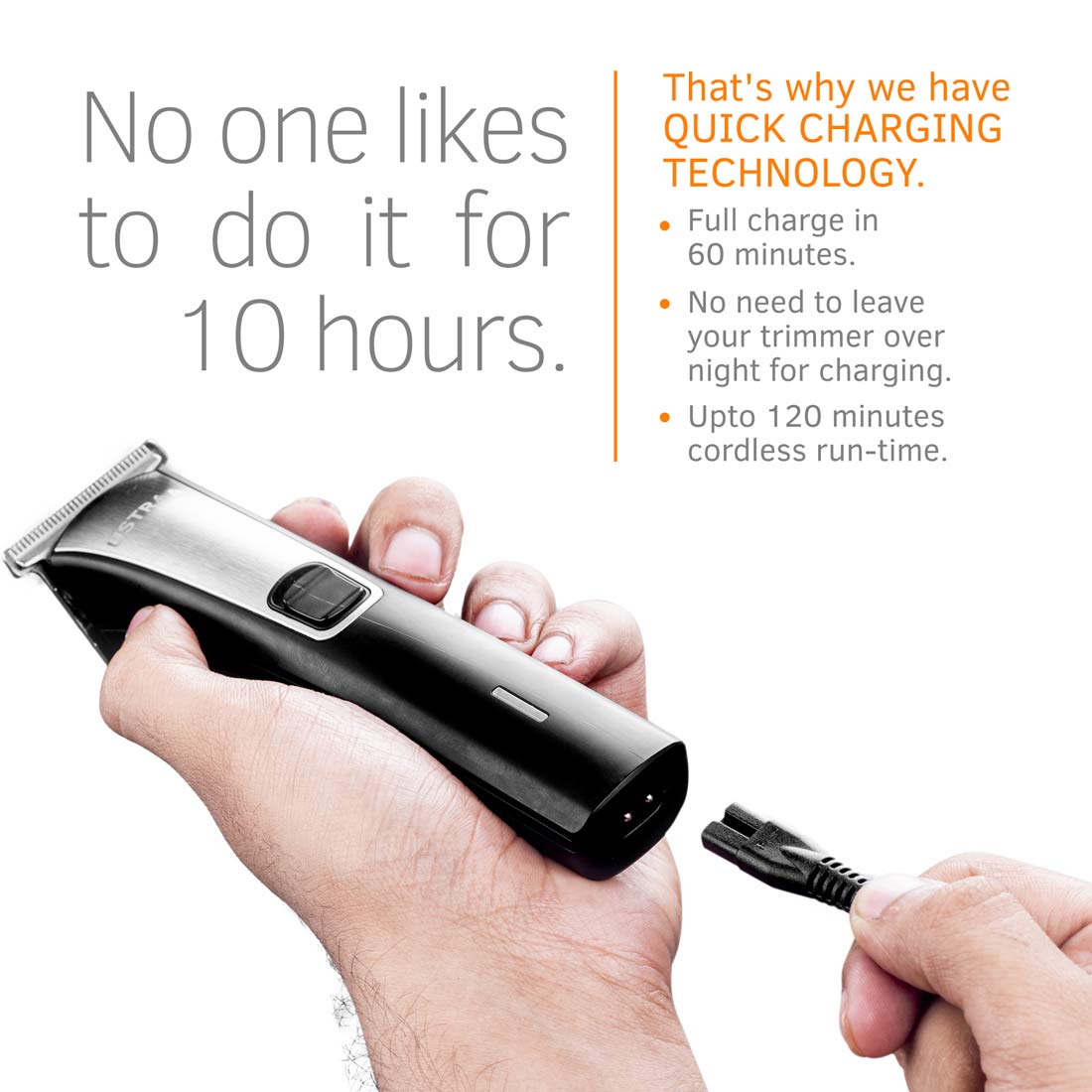 Ustraa Black - Lithium Powered Beard Trimmer - Corded & Cordless Beard Trimmer