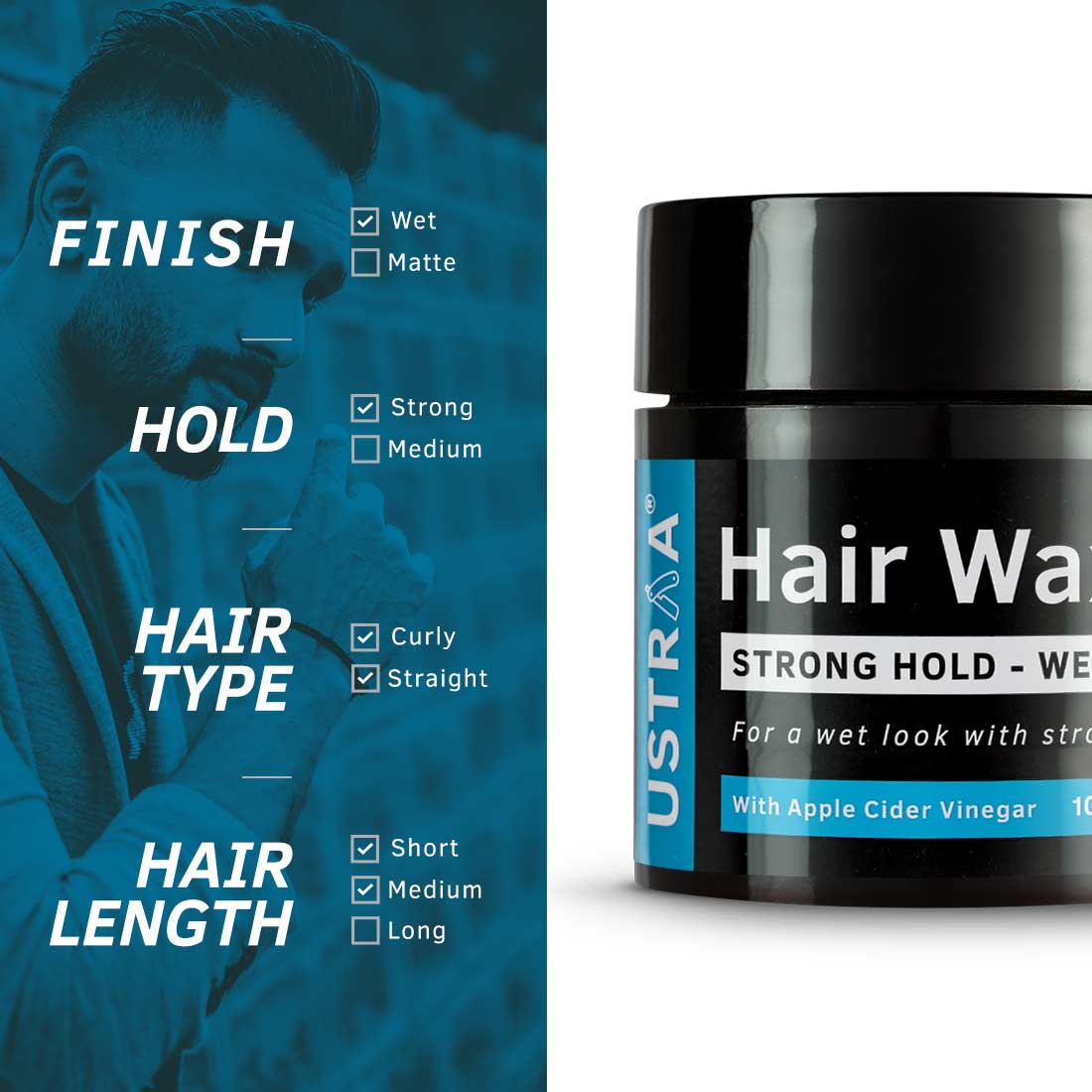 Ustraa Hair Wax - Strong Hold, Wet Look (100 gm)