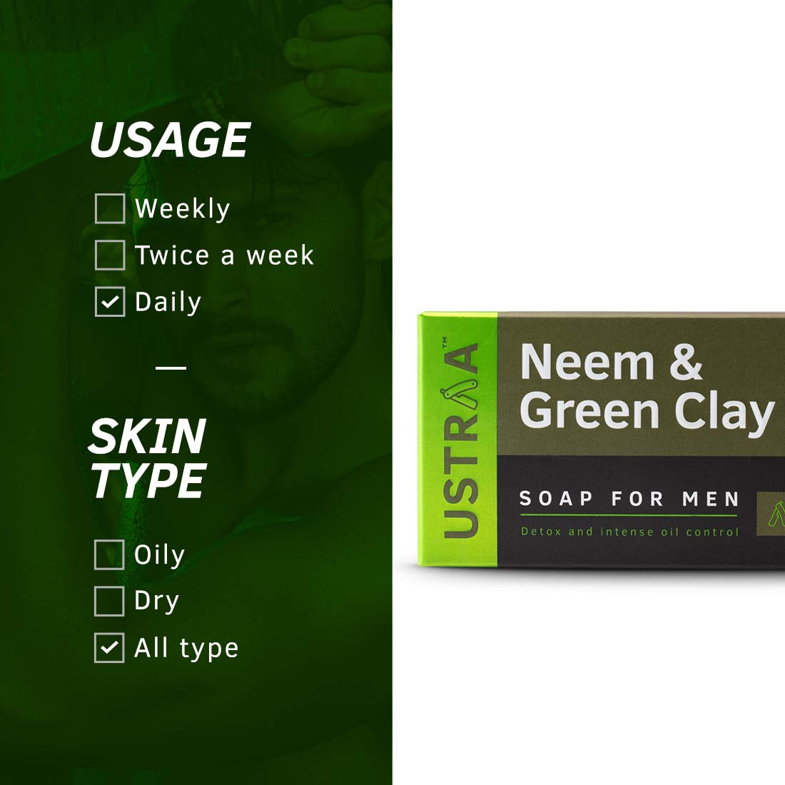 Ustraa Neem & Green Clay Soap - 100 gms (Pack of 2)