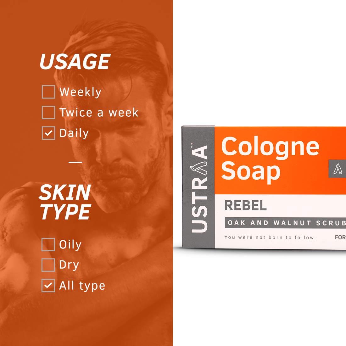 Ustraa Rebel Cologne Soap With Oak & Walnut - 125 gms (Pack of 3)