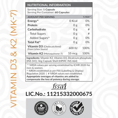 As-It-Is Atom Vitamin D3 & K2 (Mk-7) Veg Capsules