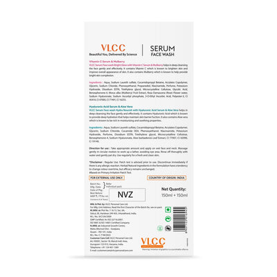 VLCC Vitamin C & Mulberry Serum Face Wash for AM & Aloe Vera Serum Face Wash for PM (150 ml + 150 ml)