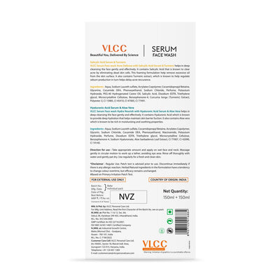 VLCC Salicylic Acid & Turmeric Serum Face Wash for AM & Aloe Vera Serum Face Wash for PM (150 ml + 150 ml)