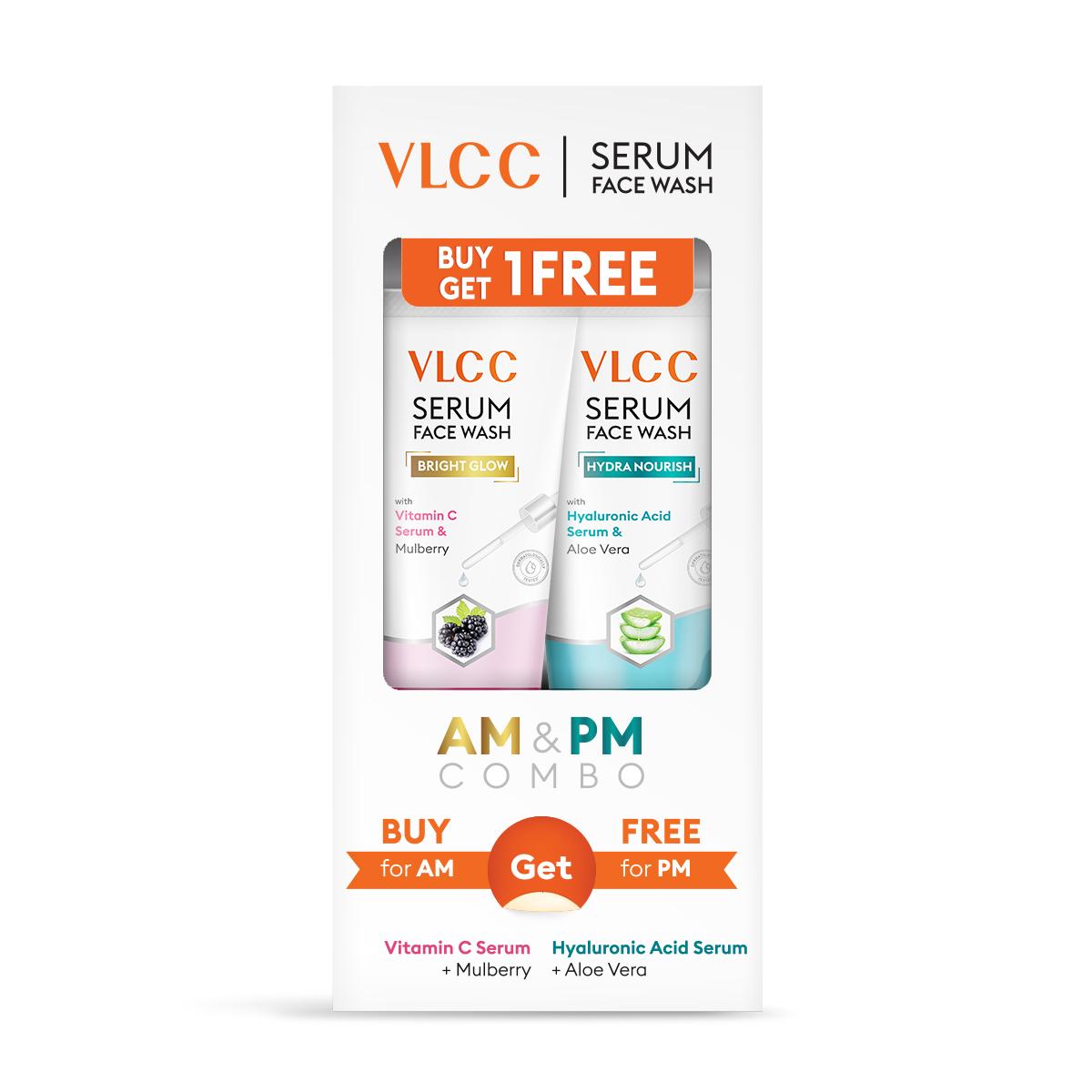 VLCC Vitamin C & Mulberry Serum Face Wash for AM & Aloe Vera Serum Face Wash for PM (150 ml + 150 ml)