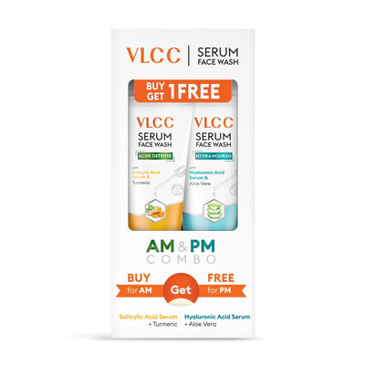 VLCC Salicylic Acid & Turmeric Serum Face Wash for AM & Aloe Vera Serum Face Wash for PM (150 ml + 150 ml)