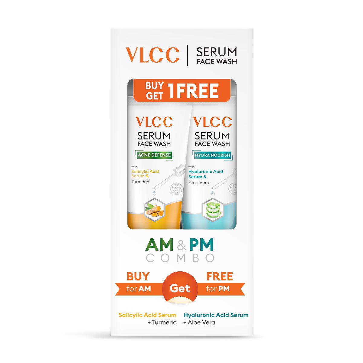 VLCC Salicylic Acid & Turmeric Serum Face Wash for AM & Aloe Vera Serum Face Wash for PM (150 ml + 150 ml)