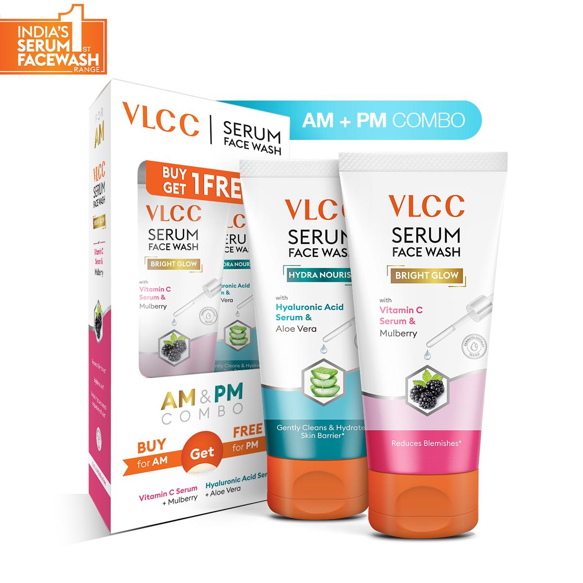 VLCC Vitamin C & Mulberry Serum Face Wash for AM & Aloe Vera Serum Face Wash for PM (150 ml + 150 ml)