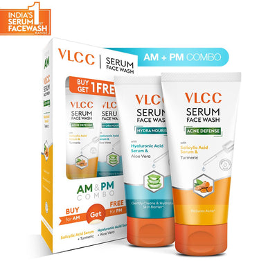 VLCC Salicylic Acid & Turmeric Serum Face Wash for AM & Aloe Vera Serum Face Wash for PM (150 ml + 150 ml)