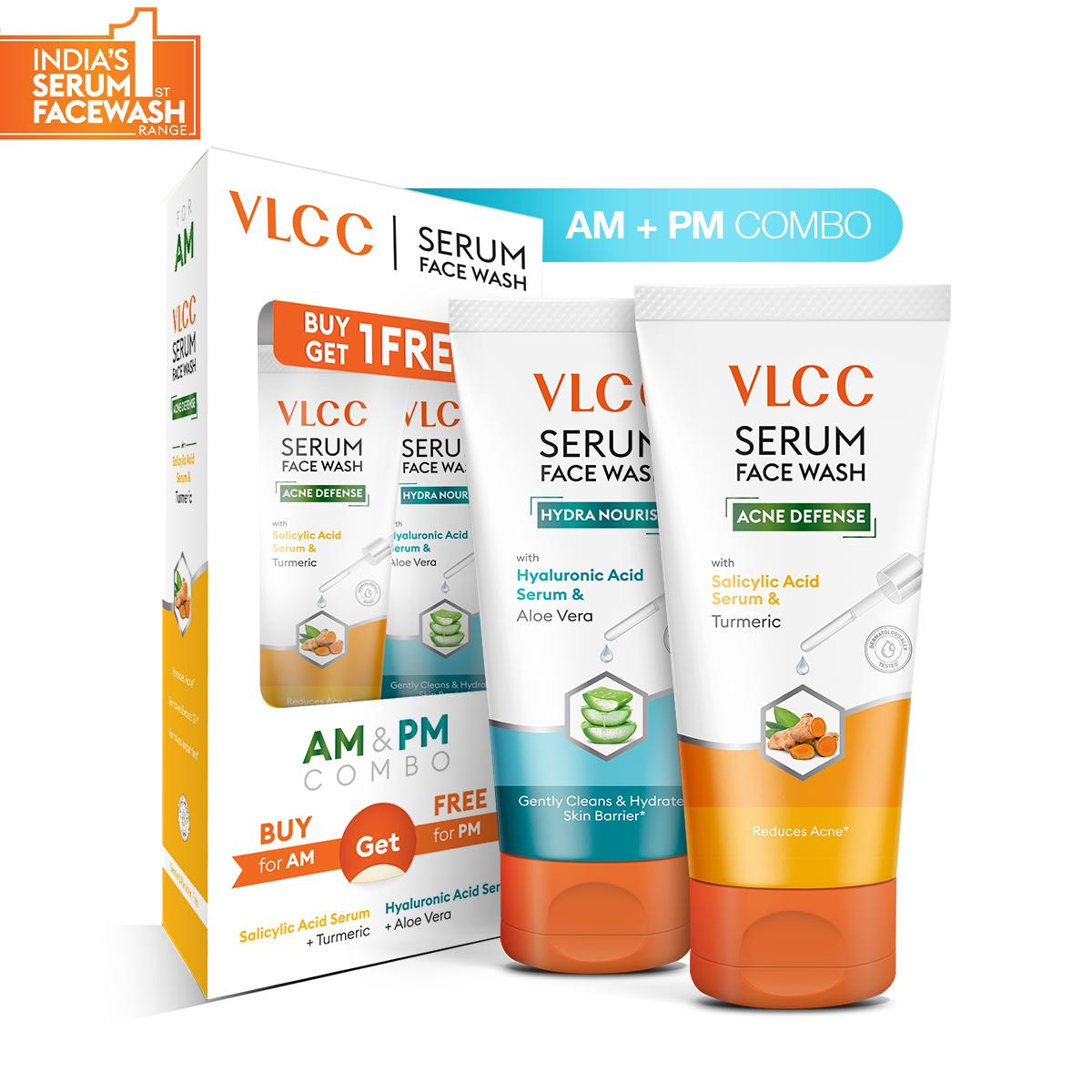 VLCC Salicylic Acid & Turmeric Serum Face Wash for AM & Aloe Vera Serum Face Wash for PM (150 ml + 150 ml)