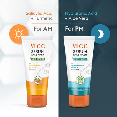 VLCC Salicylic Acid & Turmeric Serum Face Wash for AM & Aloe Vera Serum Face Wash for PM (150 ml + 150 ml)