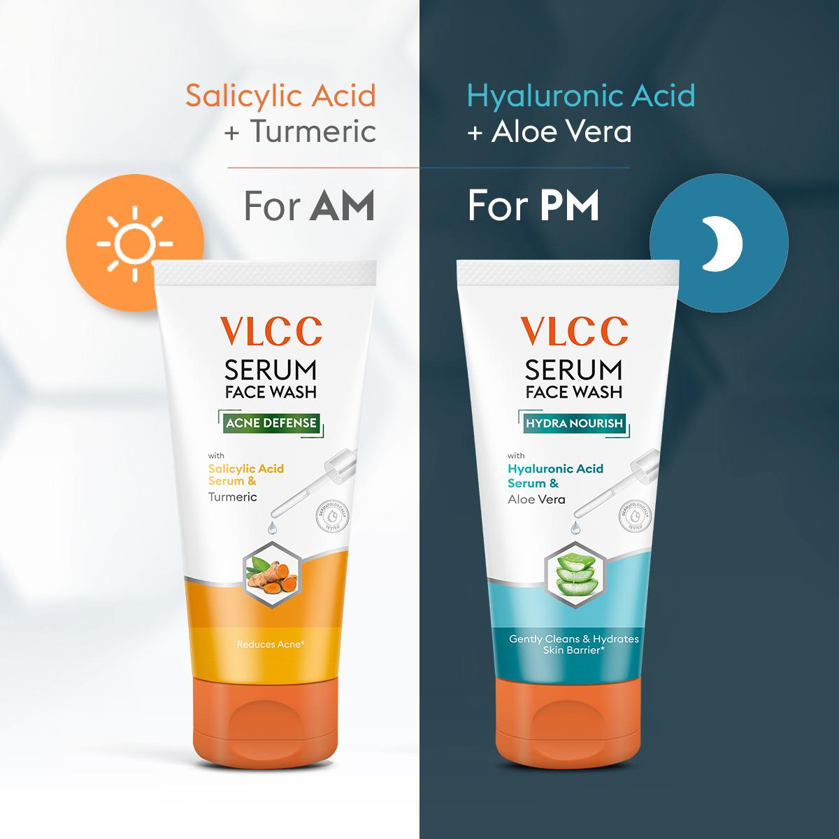 VLCC Salicylic Acid & Turmeric Serum Face Wash for AM & Aloe Vera Serum Face Wash for PM (150 ml + 150 ml)