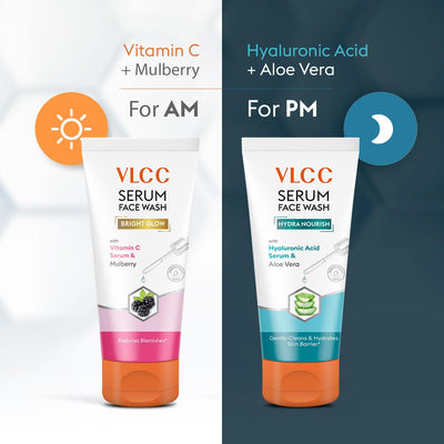 VLCC Vitamin C & Mulberry Serum Face Wash for AM & Aloe Vera Serum Face Wash for PM (150 ml + 150 ml)