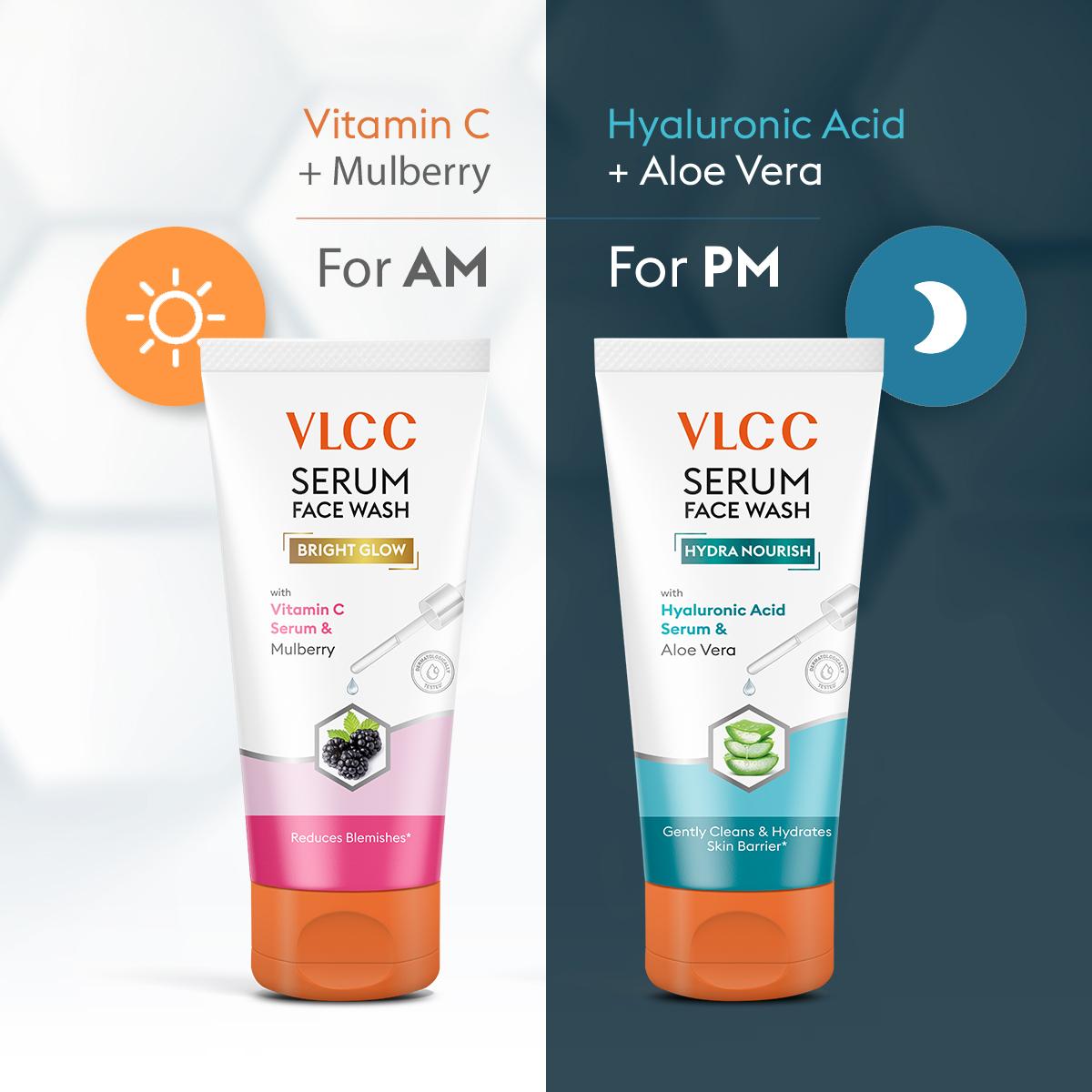 VLCC Vitamin C & Mulberry Serum Face Wash for AM & Aloe Vera Serum Face Wash for PM (150 ml + 150 ml)