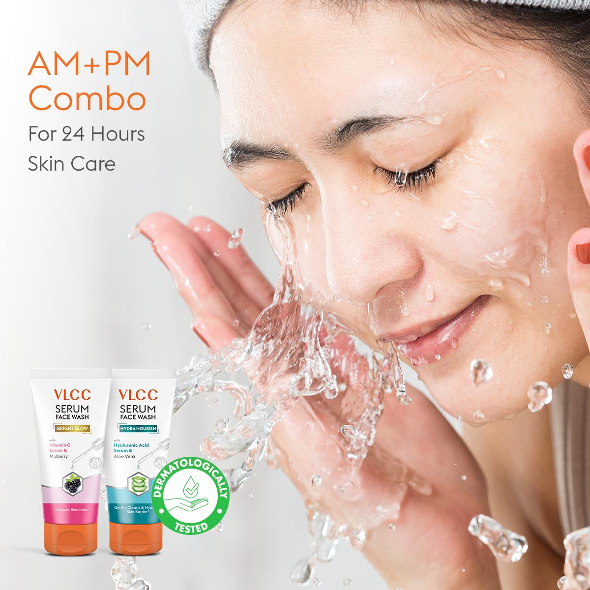VLCC Vitamin C & Mulberry Serum Face Wash for AM & Aloe Vera Serum Face Wash for PM (150 ml + 150 ml)