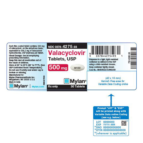 Valacyclovir Tablets 500 mg Dosage Antiviral Medication 30 Count (RX)