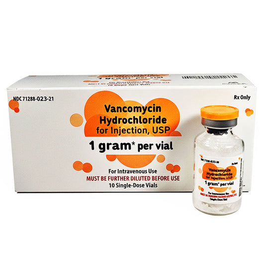Vancomycin Antibiotic Injection 1 gram Per Vial Single-Dose, 10/Box (RX)