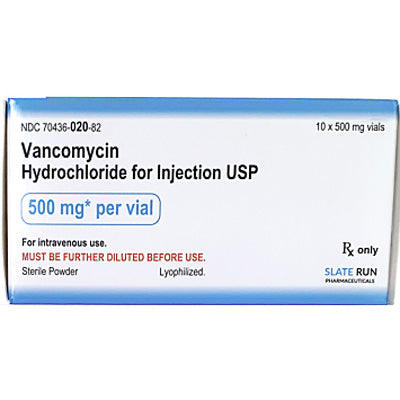 Vancomycin Injection 500 mg Antibiotic by Slate Run 10/Pack (RX)