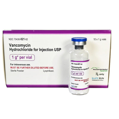 Vancomycin Injection 1 gram Vial, Preservative Free 10/Box (RX)