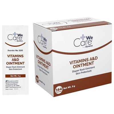 Vitamin A and D Ointment Packets 144 Count Skin Protectant for Diaper Rash & Skin Irritation