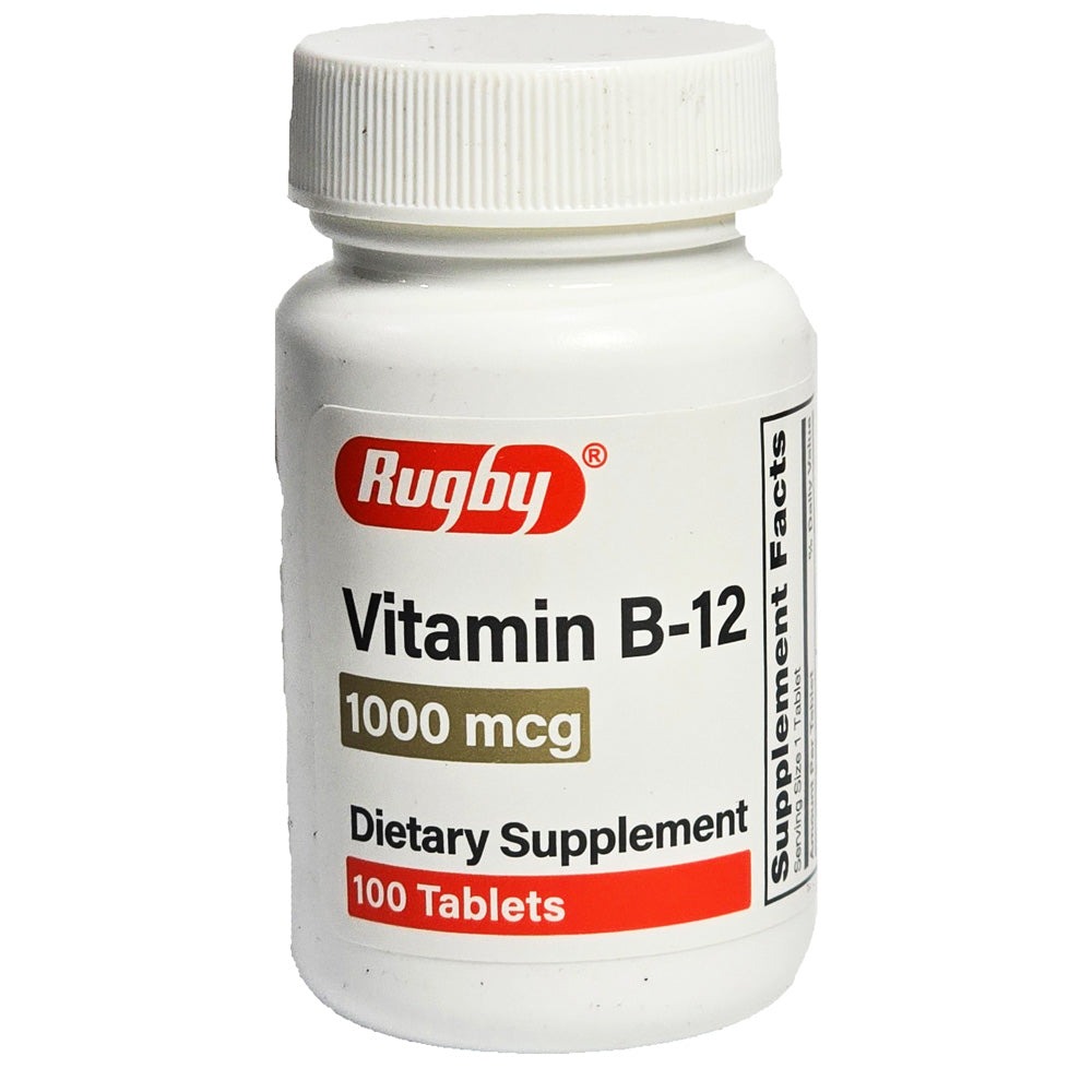 Vitamin B12 Supplement 500 mcg (Cyanocobalamin) by Rugby 100 Tablets