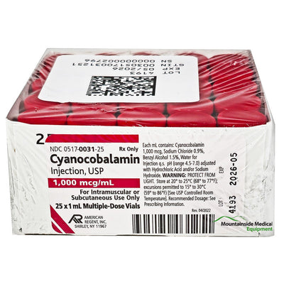 Vitamin B12 Injection Cyanocobalamin 1000 mcg/mL 25/Pack (Rx)