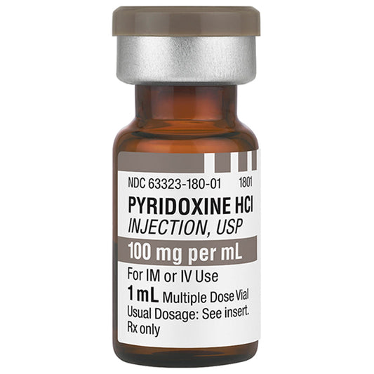 Vitamin B6 Pyridoxine for Injection 100mg per mL Multi-dose Vials 1 mL x 25/Tray (RX)
