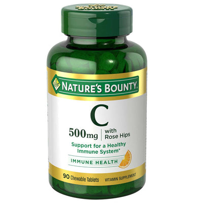 Vitamin C 500 mg with Rose Hips Chewable Tablets, Orange Flavor 90 Count