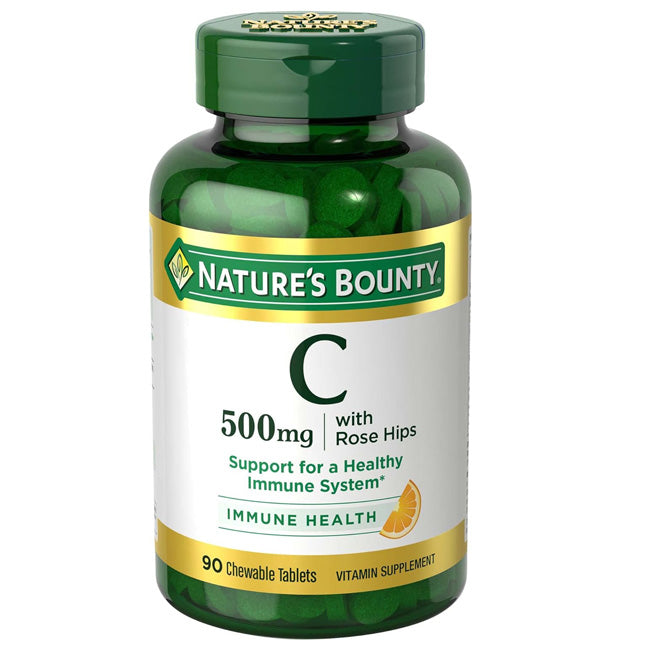 Vitamin C 500 mg with Rose Hips Chewable Tablets, Orange Flavor 90 Count