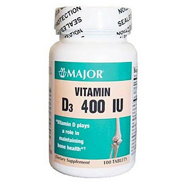 Vitamin D3 Tablets 400 IU (Cholecalciferol) by Major Pharma 100 Count