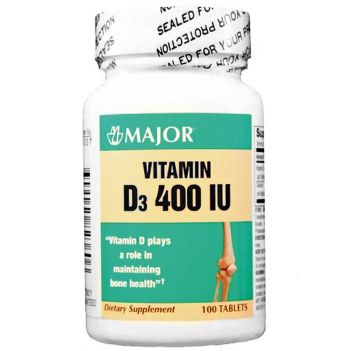 Vitamin D3 Tablets 400 IU (Cholecalciferol) by Major Pharma 100 Count