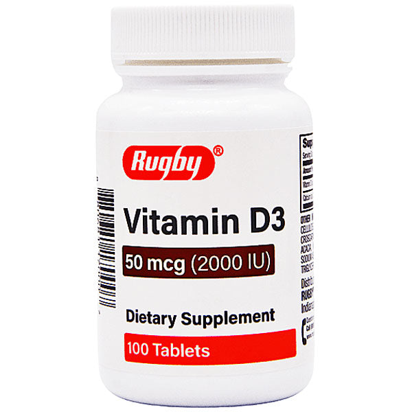 Vitamin D3 Tablets 50 mcg (2000 IU) Dietary Supplement by Rugby 100 Count