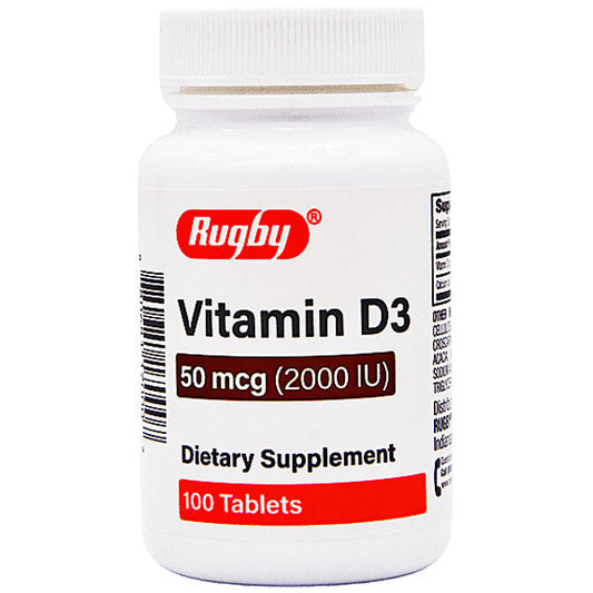 Vitamin D3 Tablets 50 mcg (2000 IU) Dietary Supplement by Rugby 100 Count