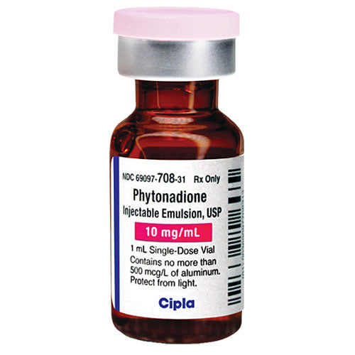 Vitamin K for Injection (Phytonadione Injectable Emulsion) I0 mg Per mL Single-dose Vials 1 mL x 10/Tray