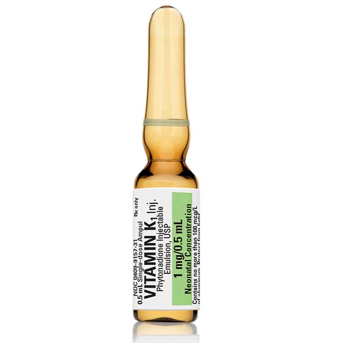 Vitamin K1 Injection Shot for Babies (Phytonadione Injectable Emulsion) 1 mg/0.5 mL Neonatal Concentration 25/Pack (Rx)