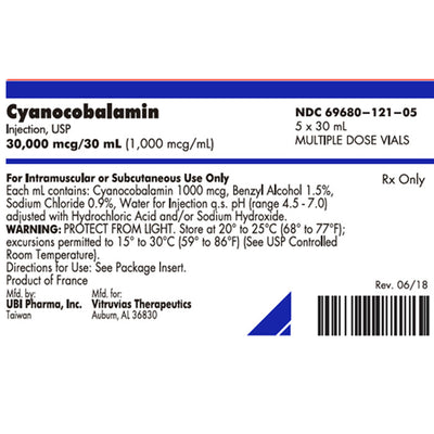 Cyanocobalamin B12 injection 1000 mcg Multiple-Dose Vials 30 mL x 5/Box (Rx)