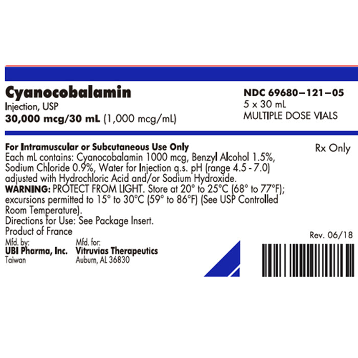 Cyanocobalamin B12 injection 1000 mcg Multiple-Dose Vials 30 mL x 5/Box (Rx)