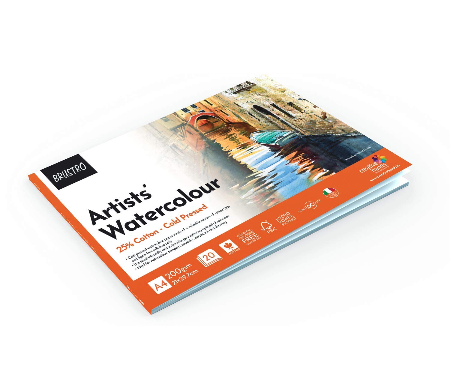 BRUSTRO Artists ’ Watercolour Set of 24 Colours X 12ML Tubes with Artist 25% Cotton Pad Cold Pressed 200 GSM A4 Pad 20 Sheets and Aqua Squeeze Leak Proof Brush Pen