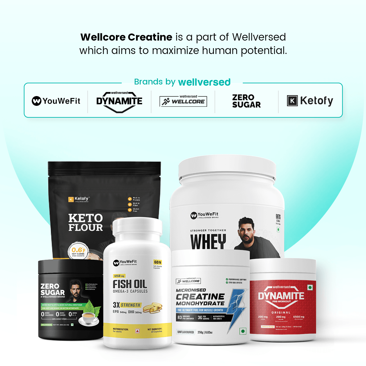 Wellcore Creatine Monohydrate Powder (307g, 83 Servings, Tropical Tango) + Dynamite Pre-Workout Powder (210g,15 Servings, Fruit Blast)