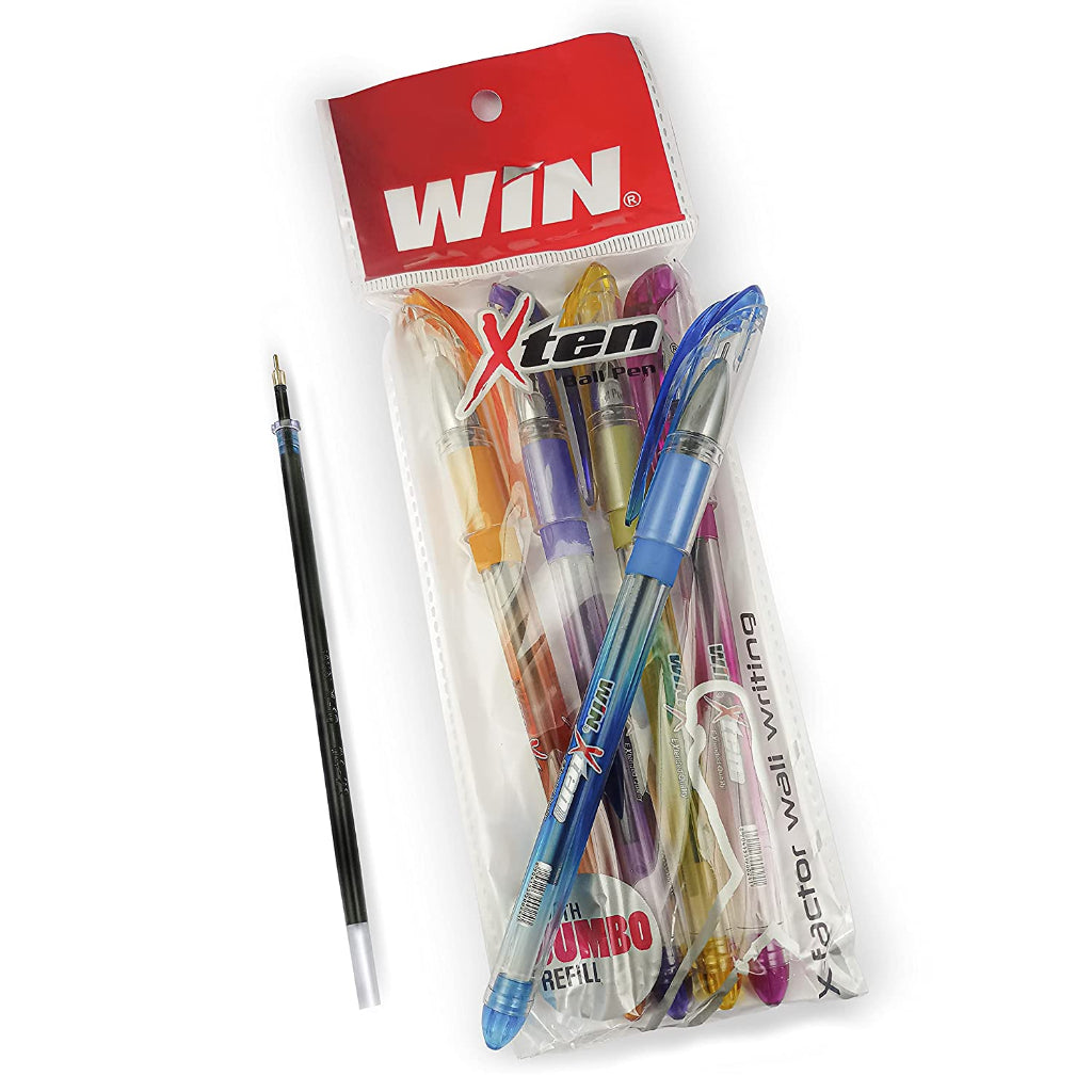 Win X-10 Ball Pen Black - 6Pcs Pouch + 1Refill Per Pack