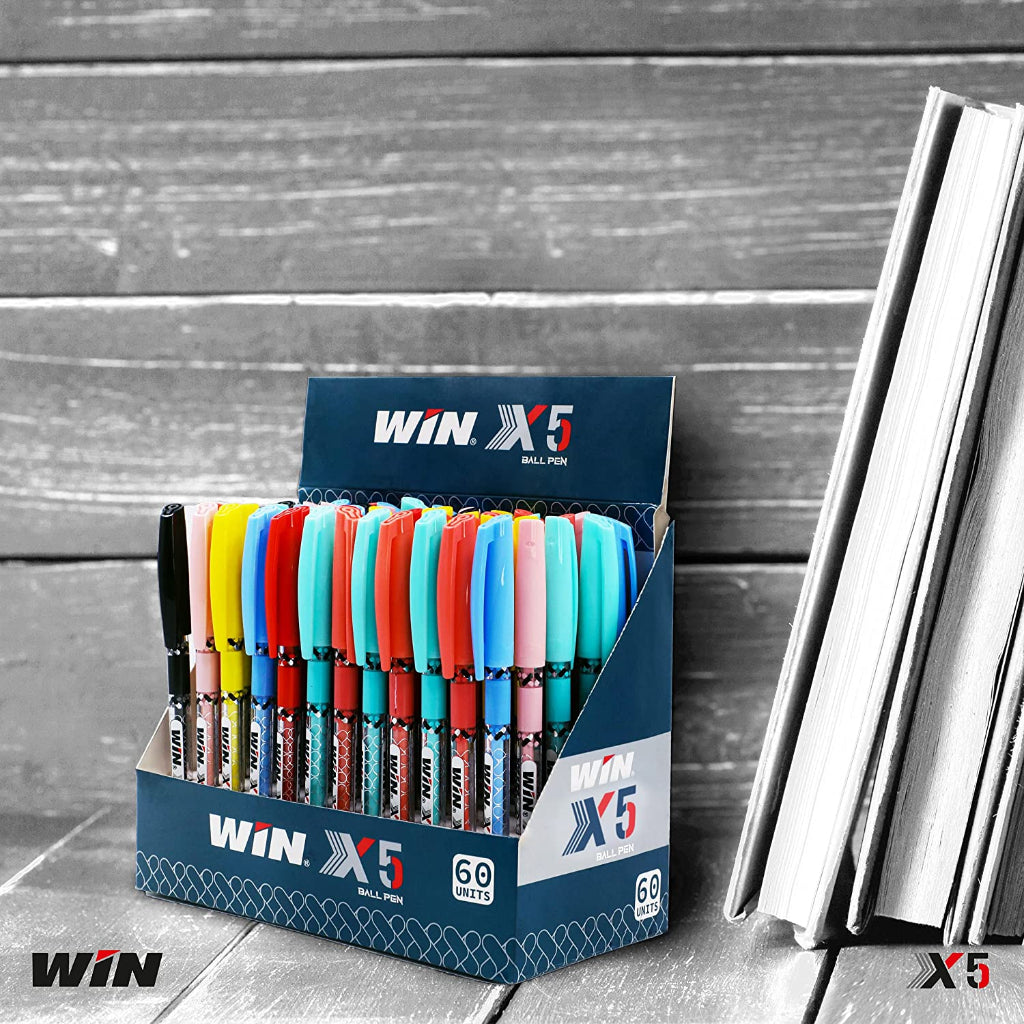 Win X5 Ball Pen 60 Pcs Dispenser ( 50 Blue, 8 Black, 2 Red)