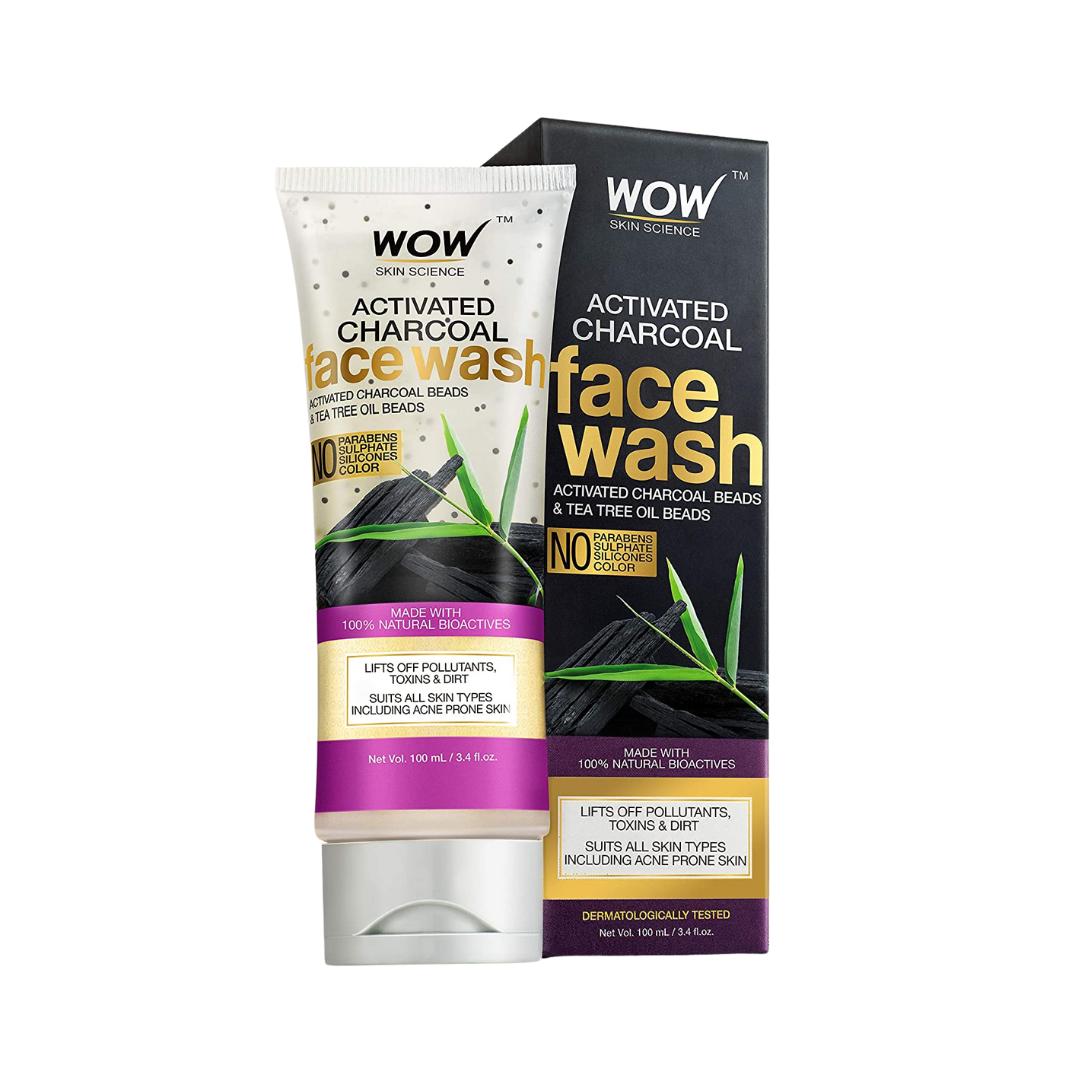 WOW Activated Charcoal infused with Activated Charcoal Beads No Parabens & Sulphate Face Wash (100mL)
