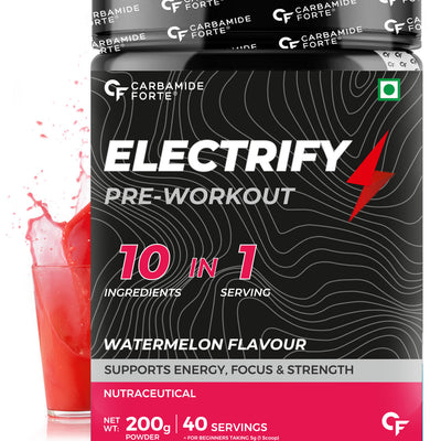 Carbamide Forte Pre Workout Powder for Men & Women with Taurine & Creatine Monohydrate | Pre workout supplements for Energy, Focus & Strength – Watermelon Flavour – 200g