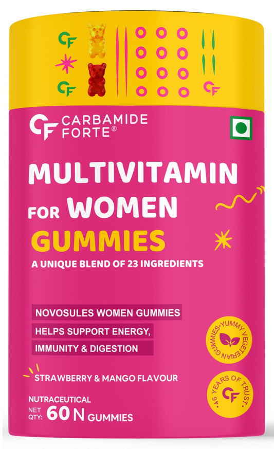 Carbamide Forte Multivitamin Gummies for Women | Multivitamin for Women’s Hair, Skin & Nails, with Biotin & Antioxidants for Immunity & Probiotics for Digestion | 23 Ingredients - 60 Veg Gummies
