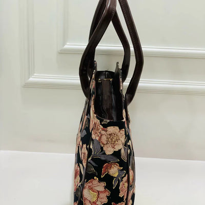 Black Floral Morvi Laptop Bag With Phone Pouch
