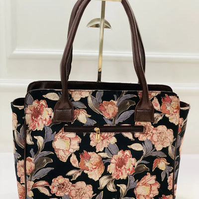 Black Floral Morvi Laptop Bag With Phone Pouch